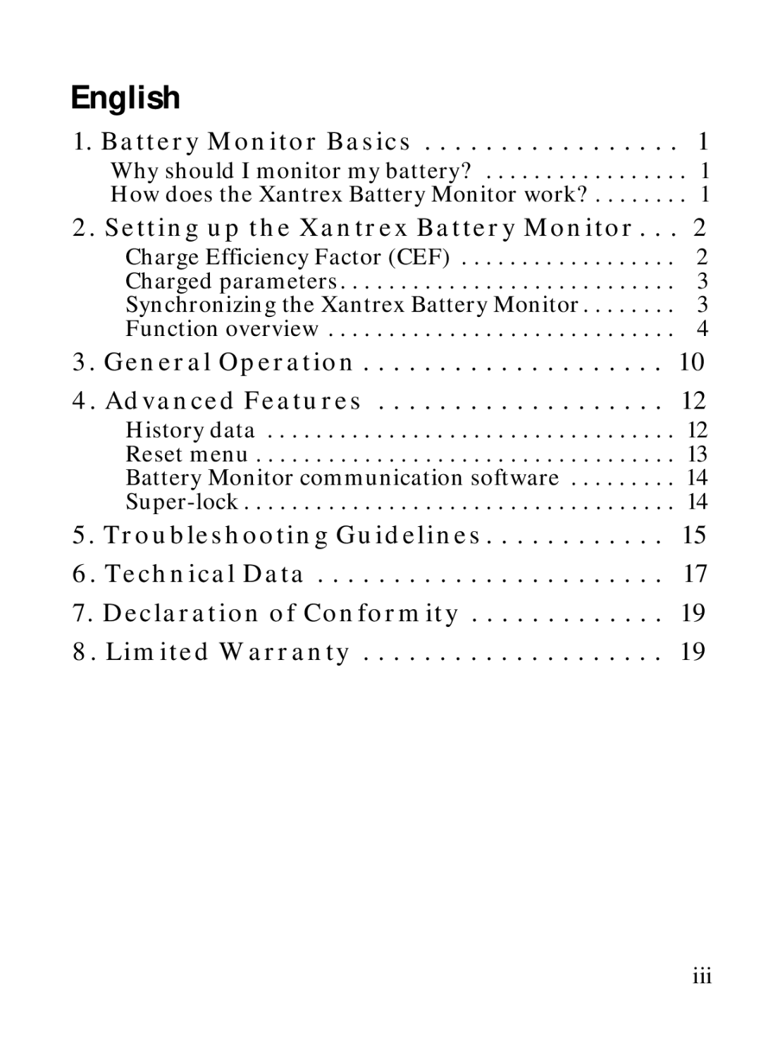 Xantrex Technology Xantrex Battery Monitor manual English 