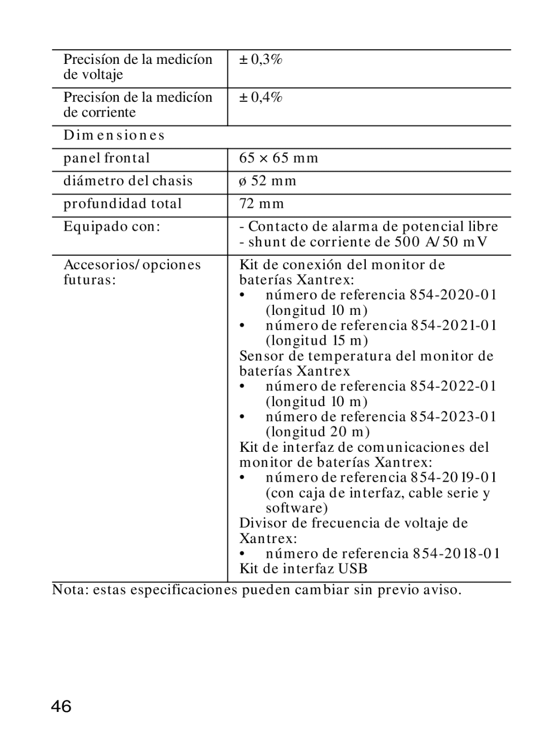 Xantrex Technology Xantrex Battery Monitor manual Dimensiones 