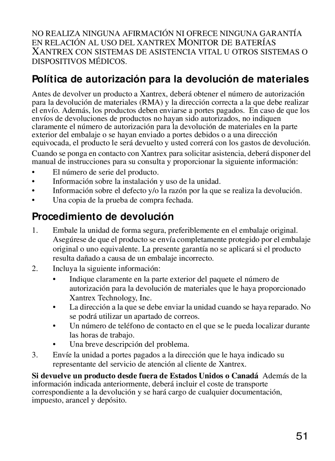 Xantrex Technology Xantrex Battery Monitor manual Procedimiento de devolución 