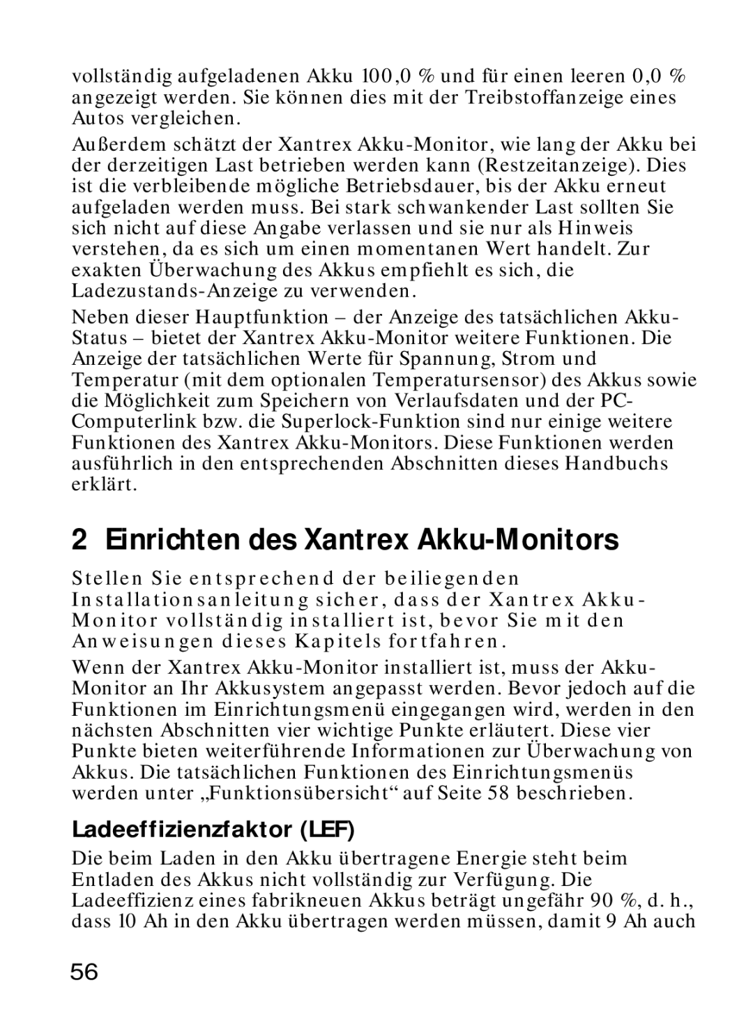 Xantrex Technology Xantrex Battery Monitor manual Einrichten des Xantrex Akku-Monitors, Ladeeffizienzfaktor LEF 