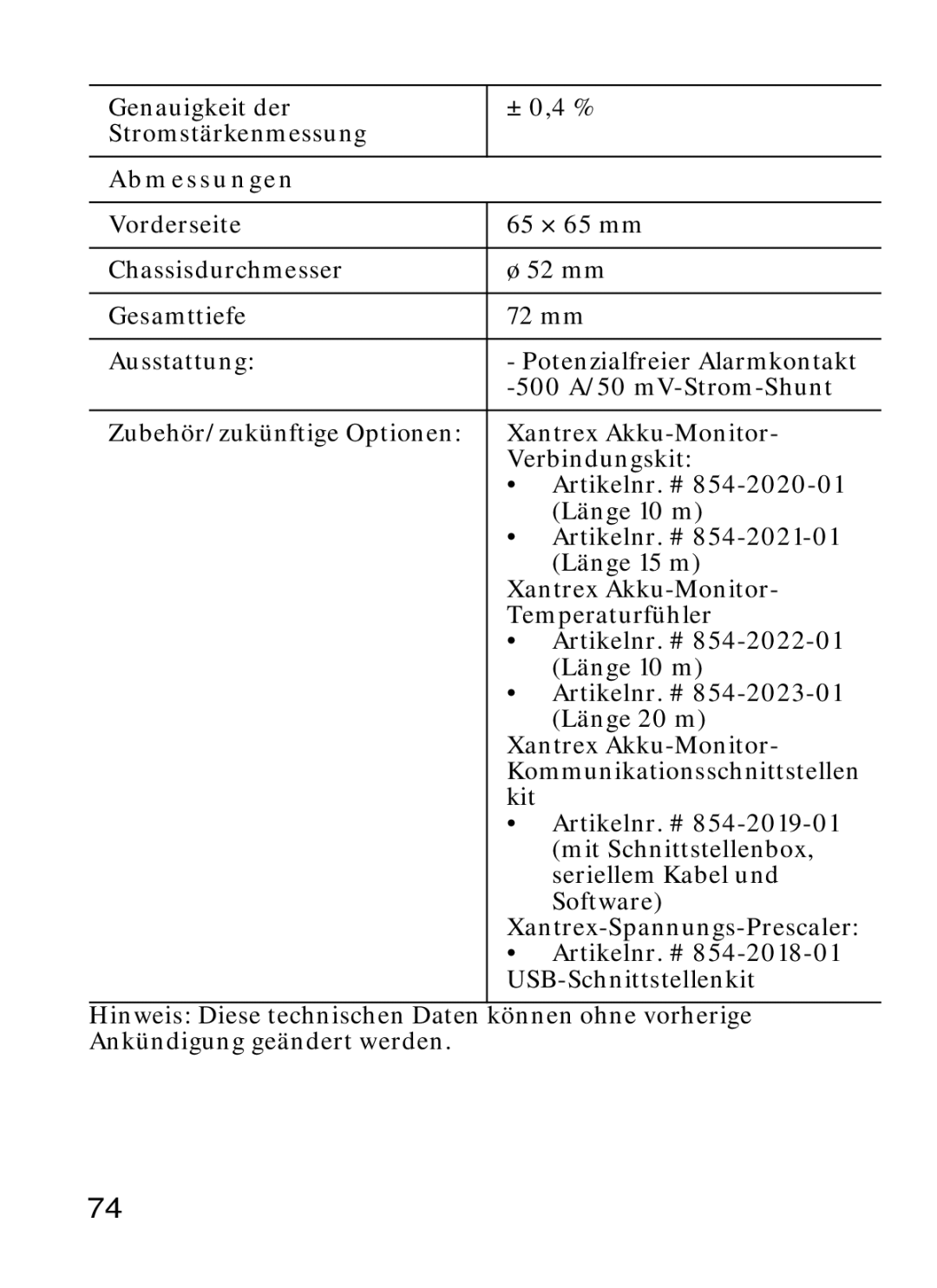 Xantrex Technology Xantrex Battery Monitor manual Abmessungen 