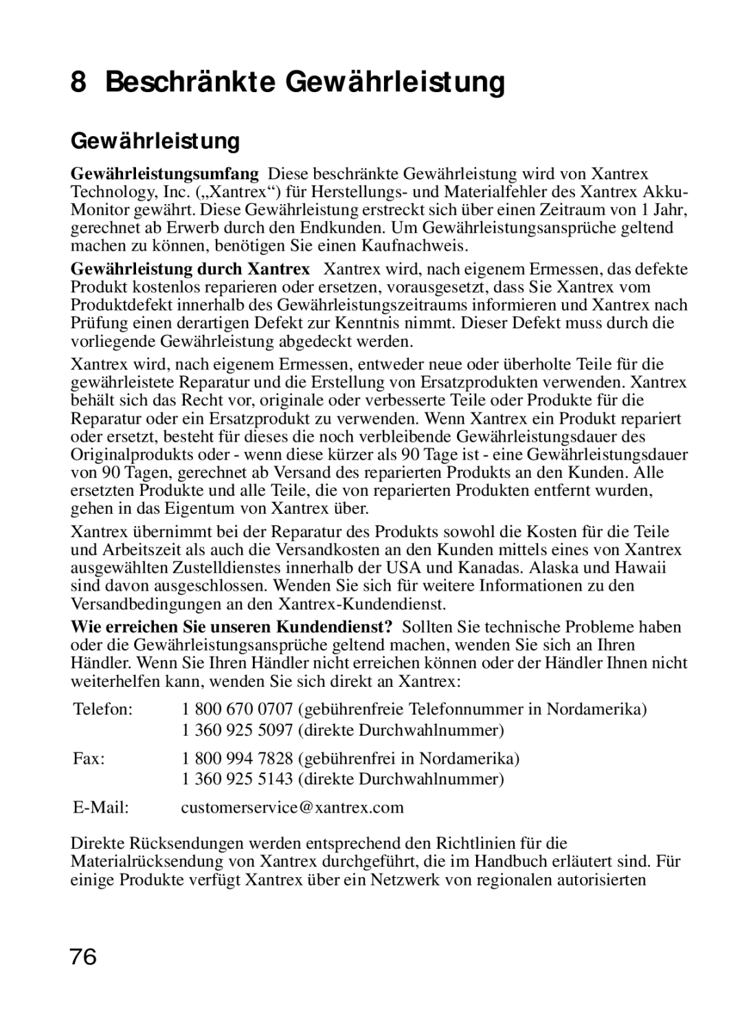 Xantrex Technology Xantrex Battery Monitor manual Beschränkte Gewährleistung 