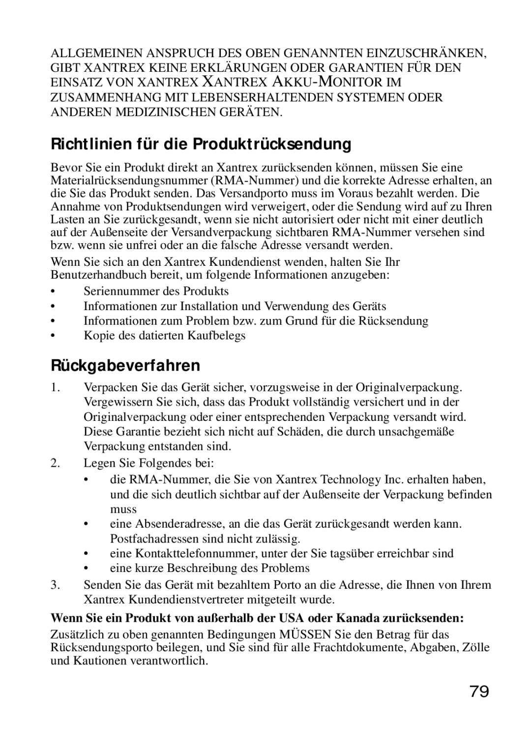 Xantrex Technology Xantrex Battery Monitor manual Richtlinien für die Produktrücksendung, Rückgabeverfahren 