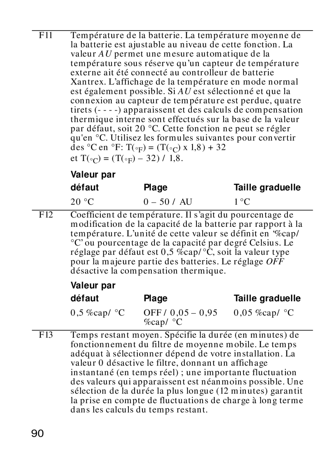 Xantrex Technology Xantrex Battery Monitor manual Et TC = TF 32 / 1,8, cap/ C OFF / 0,05 0,95 