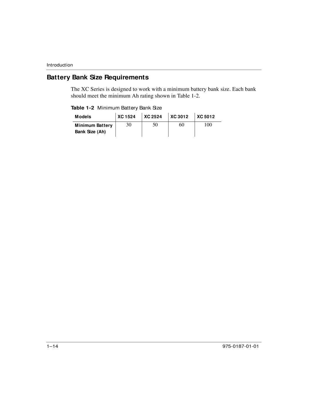 Xantrex Technology XC3012, XC5012, XC2524, XC1524 manual Battery Bank Size Requirements 