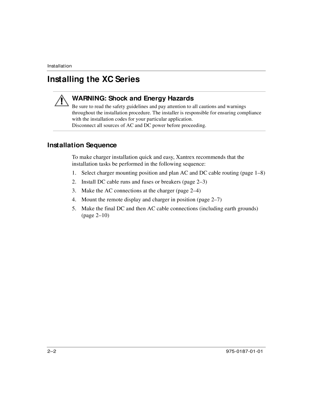 Xantrex Technology XC5012, XC2524, XC3012, XC1524 manual Installing the XC Series, Installation Sequence 
