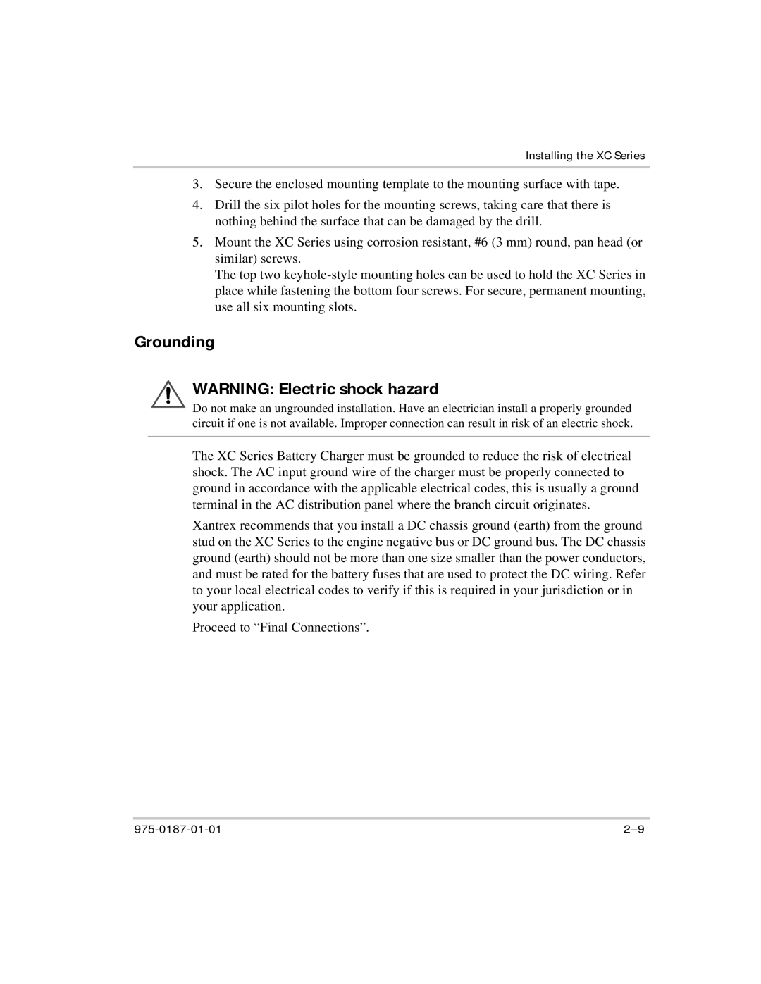 Xantrex Technology XC1524, XC5012, XC2524, XC3012 manual Grounding 