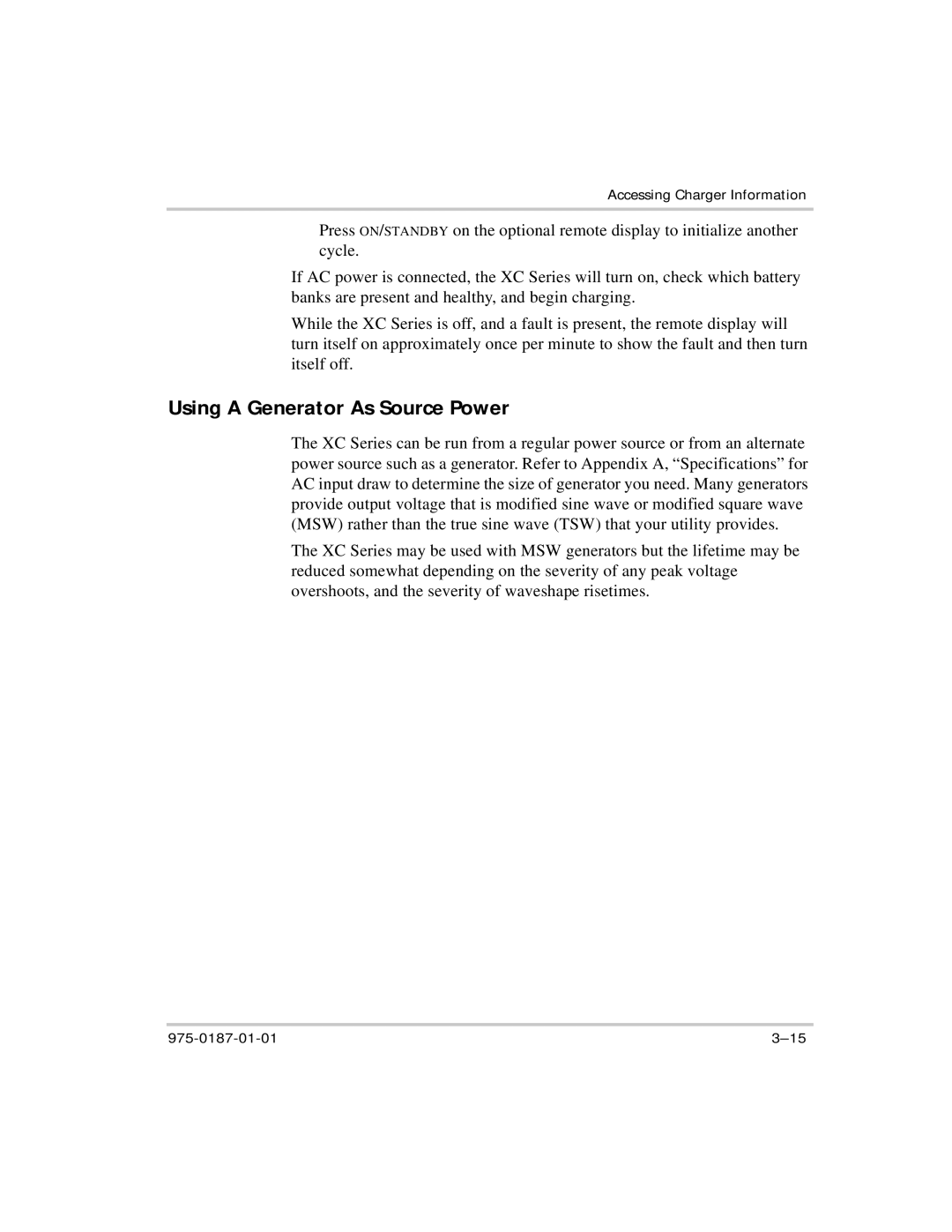 Xantrex Technology XC2524, XC5012, XC3012, XC1524 manual Using a Generator As Source Power 