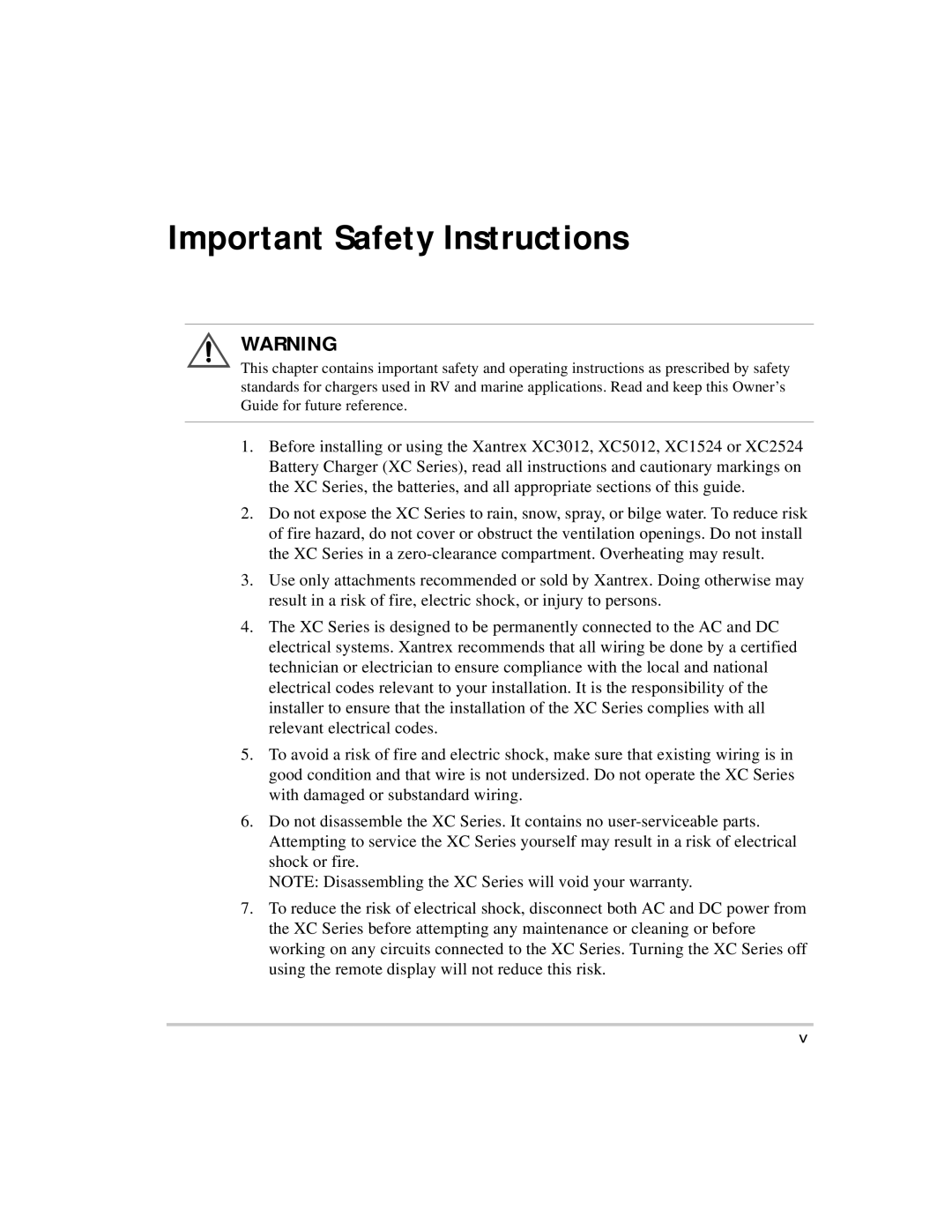 Xantrex Technology XC1524, XC5012, XC2524, XC3012 manual Important Safety Instructions 