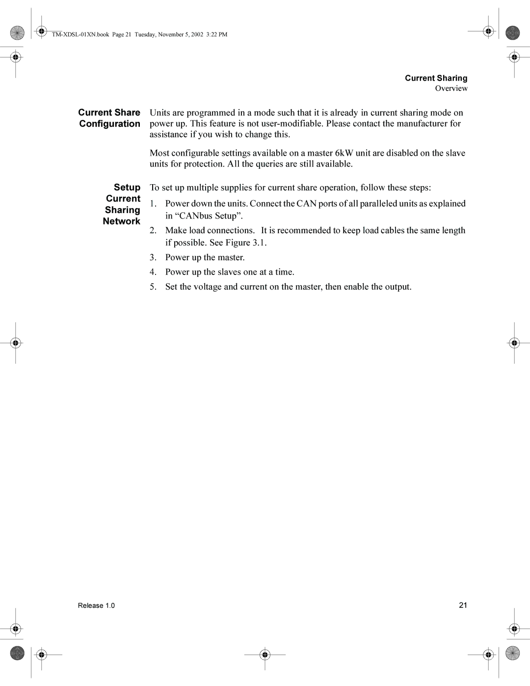 Xantrex Technology XDC 150-40SL, XDC 6000, XDC 80-75SL, XDC 600-10SL manual Current Share Configuration Setup Sharing Network 