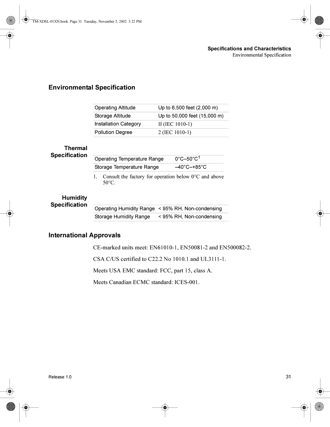 Xantrex Technology XDC 30-200SL, XDC 6000, XDC 80-75SL, XDC 600-10SL Environmental Specification, International Approvals 