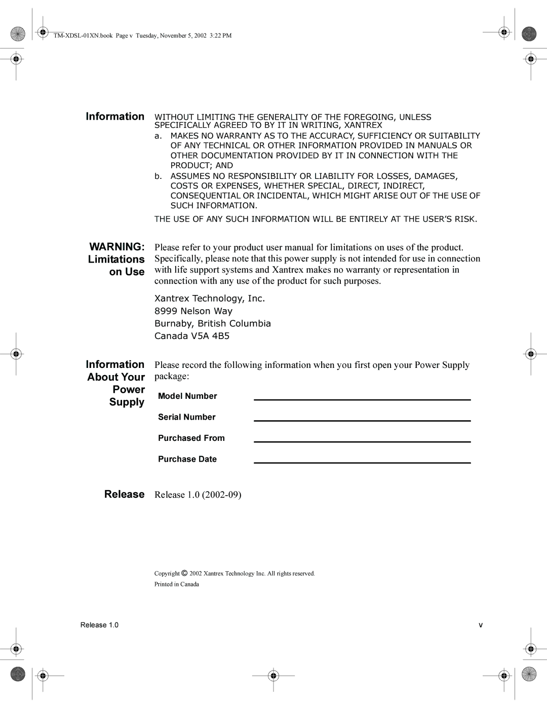 Xantrex Technology XDC 300-20SL, XDC 6000, XDC 80-75SL manual Information About Your Power Supply, Release Release 1.0 