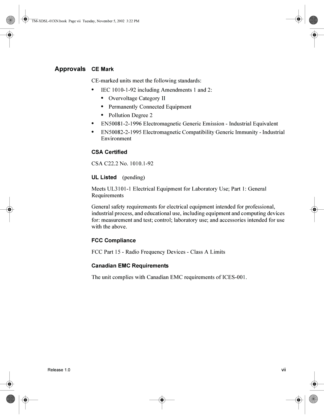 Xantrex Technology XDC 30-200SL, XDC 6000 manual Approvals CE Mark, Unit complies with Canadian EMC requirements of ICES-001 