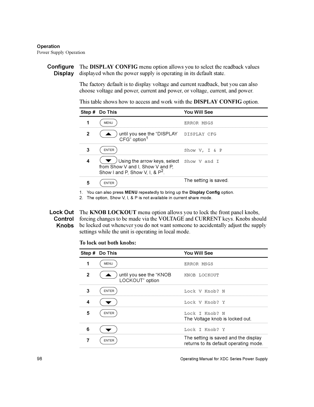 Xantrex Technology XDC manual To lock out both knobs 