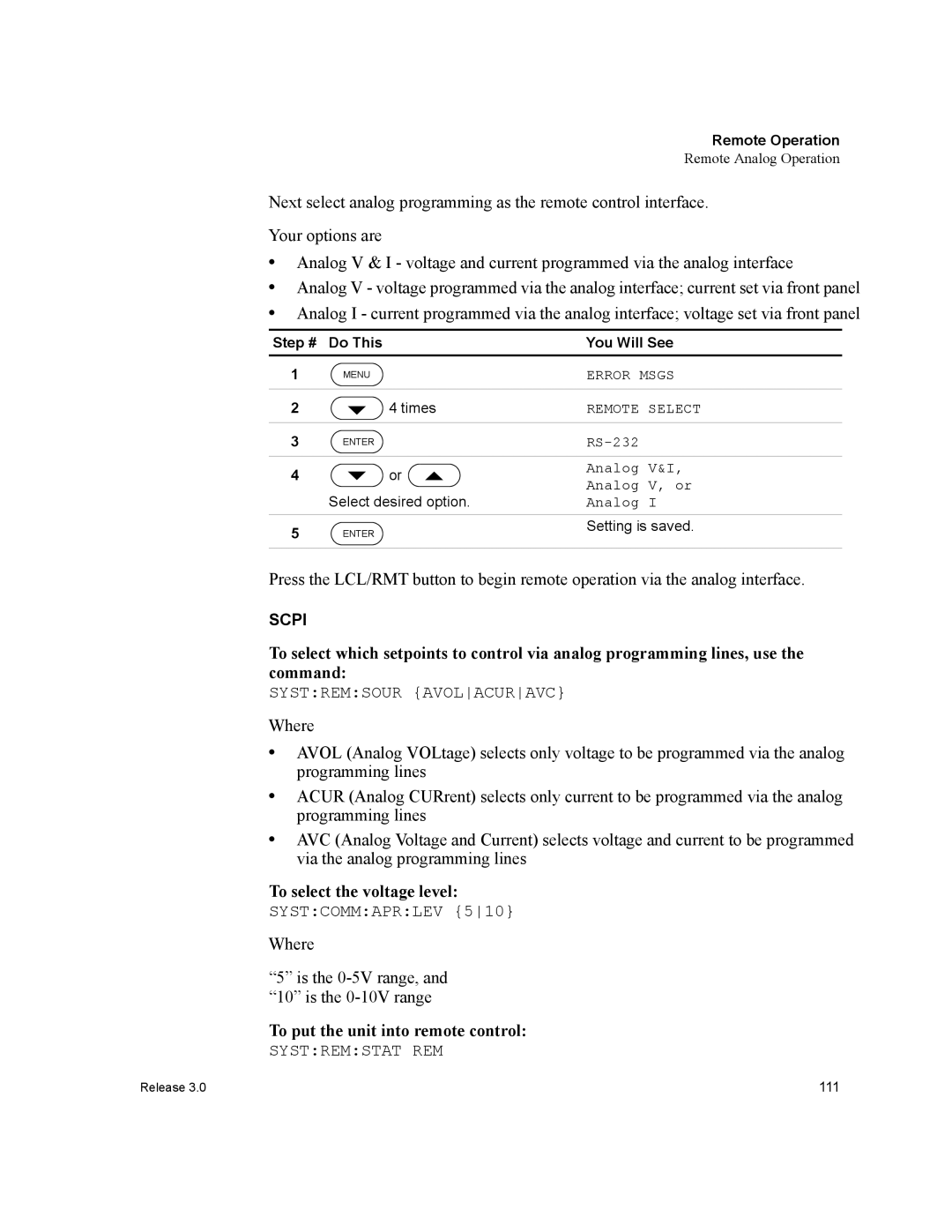 Xantrex Technology XDC manual To select the voltage level, Where Is the 0-5V range, and 10 is the 0-10V range 