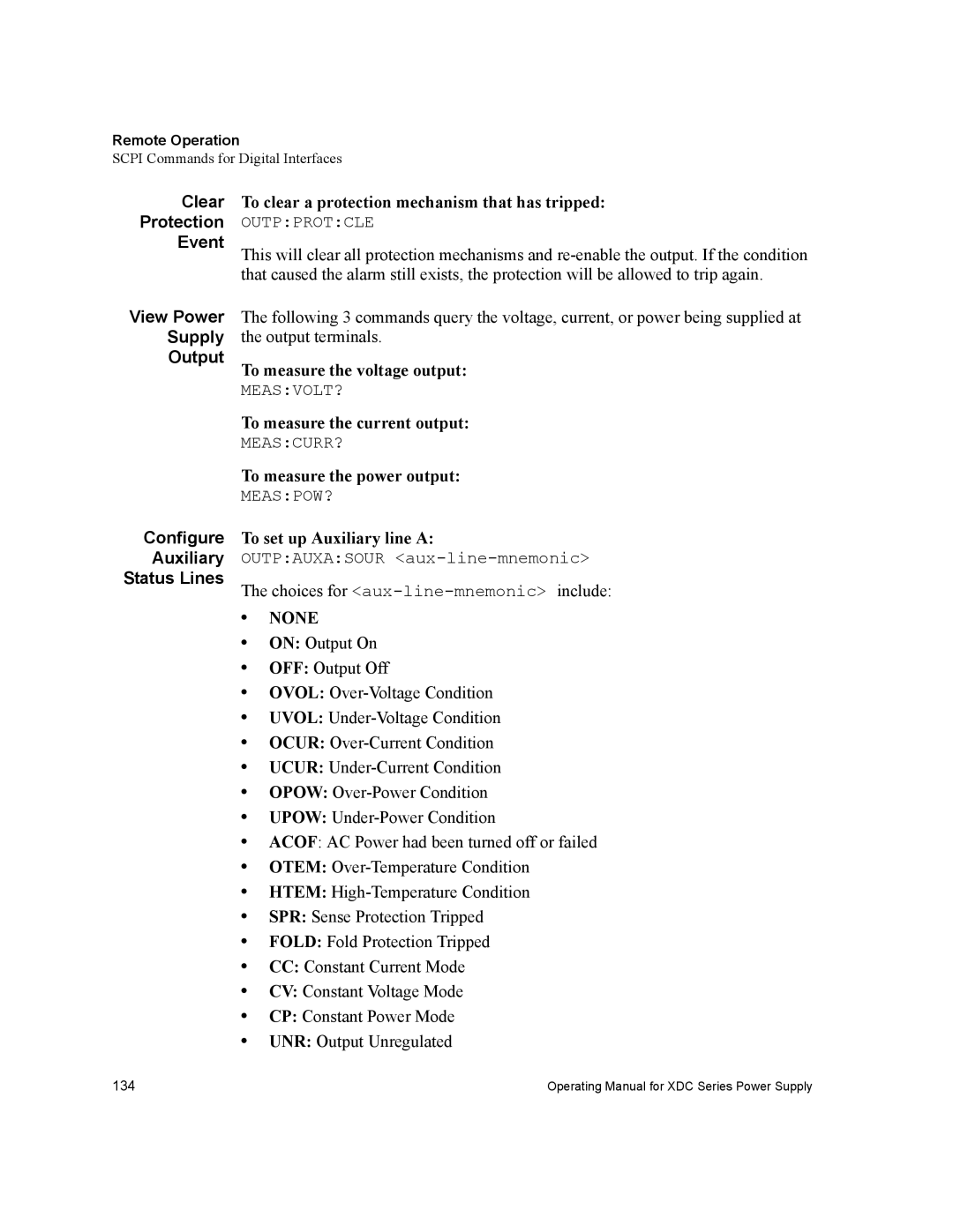 Xantrex Technology XDC manual Clear, Event, View Power Supply Output Configure Auxiliary Status Lines 