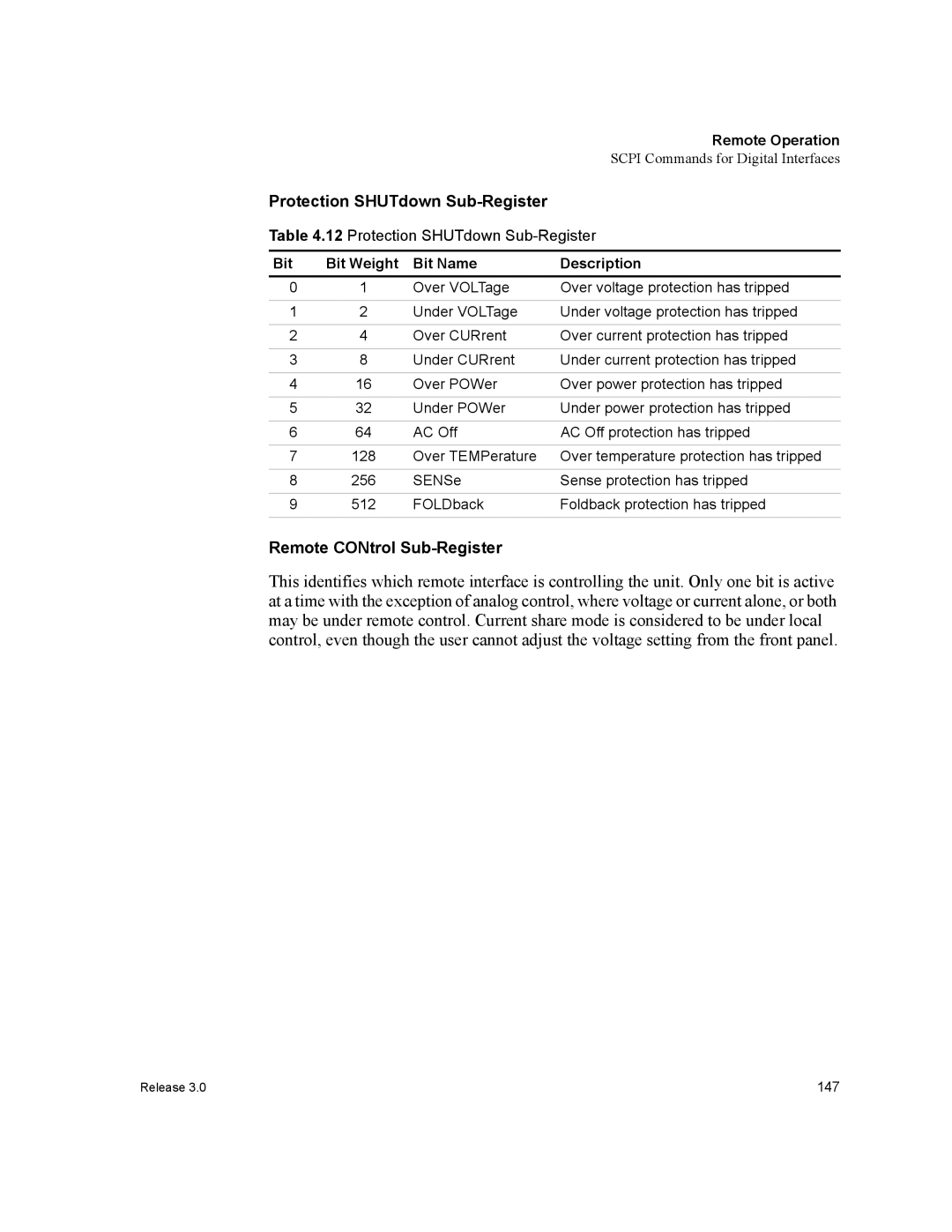 Xantrex Technology XDC manual Protection SHUTdown Sub-Register, Remote CONtrol Sub-Register 