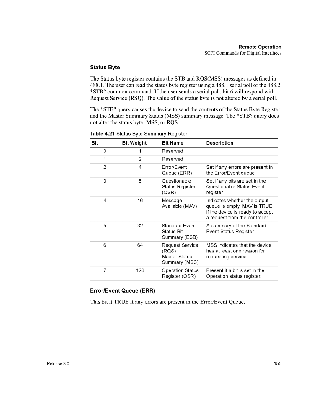 Xantrex Technology XDC manual Error/Event Queue ERR, Status Byte Summary Register, Has at least one reason for 