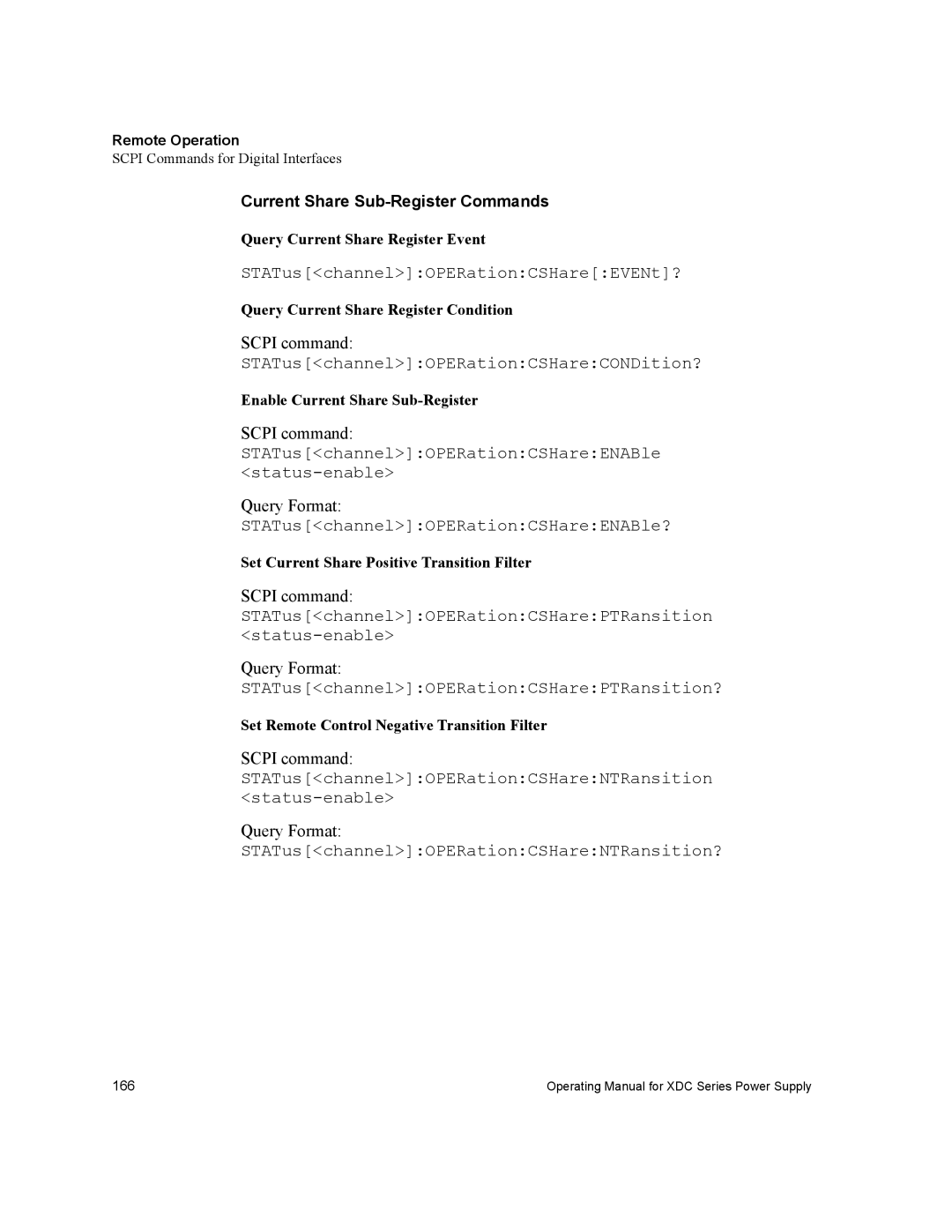 Xantrex Technology XDC manual STATuschannelOPERationCSHareCONDition?, Current Share Sub-Register Commands 