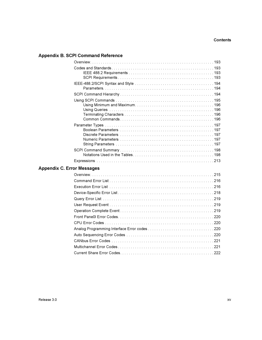 Xantrex Technology XDC manual Appendix B. Scpi Command Reference, Appendix C. Error Messages 