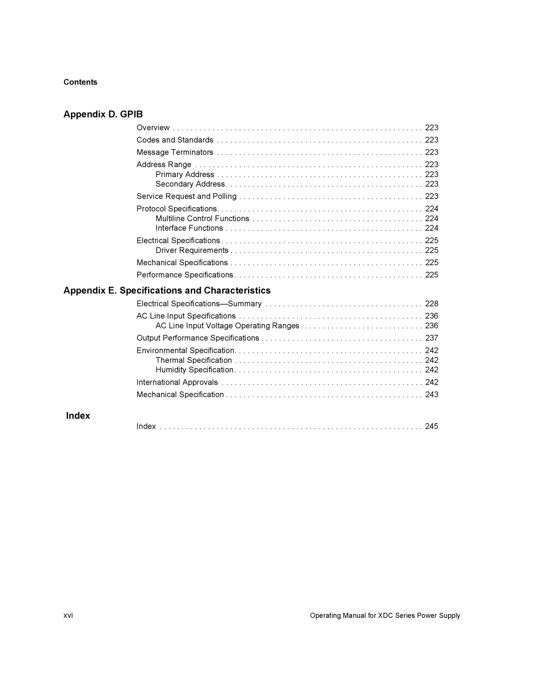 Xantrex Technology XDC manual Appendix D. Gpib, Appendix E. Specifications and Characteristics, Index 