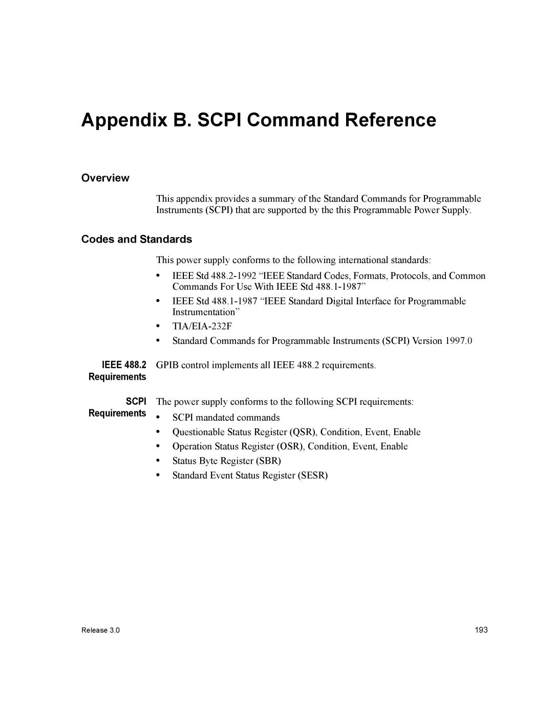 Xantrex Technology XDC manual Appendix B. Scpi Command Reference, Codes and Standards 