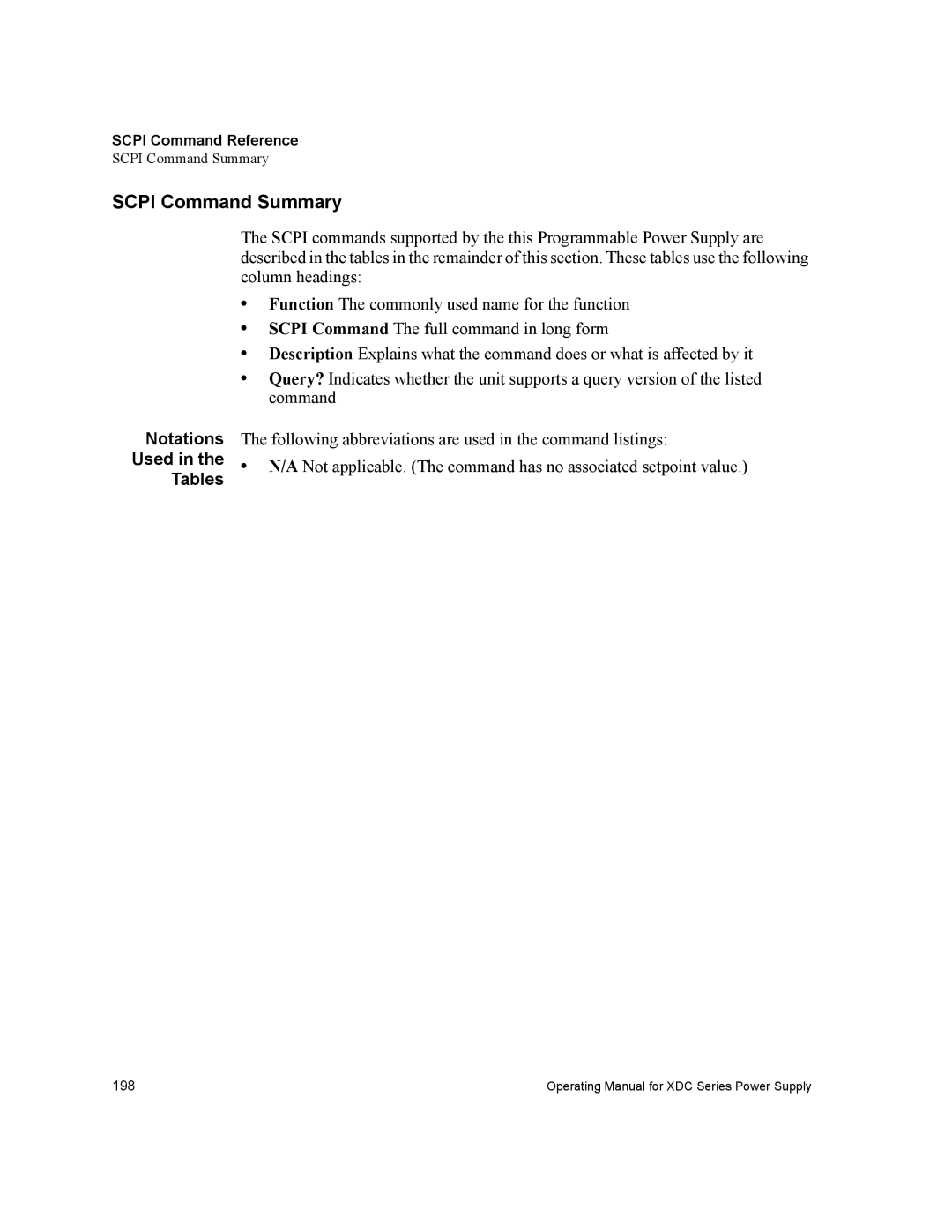 Xantrex Technology XDC manual Scpi Command Summary, Notations, Tables 