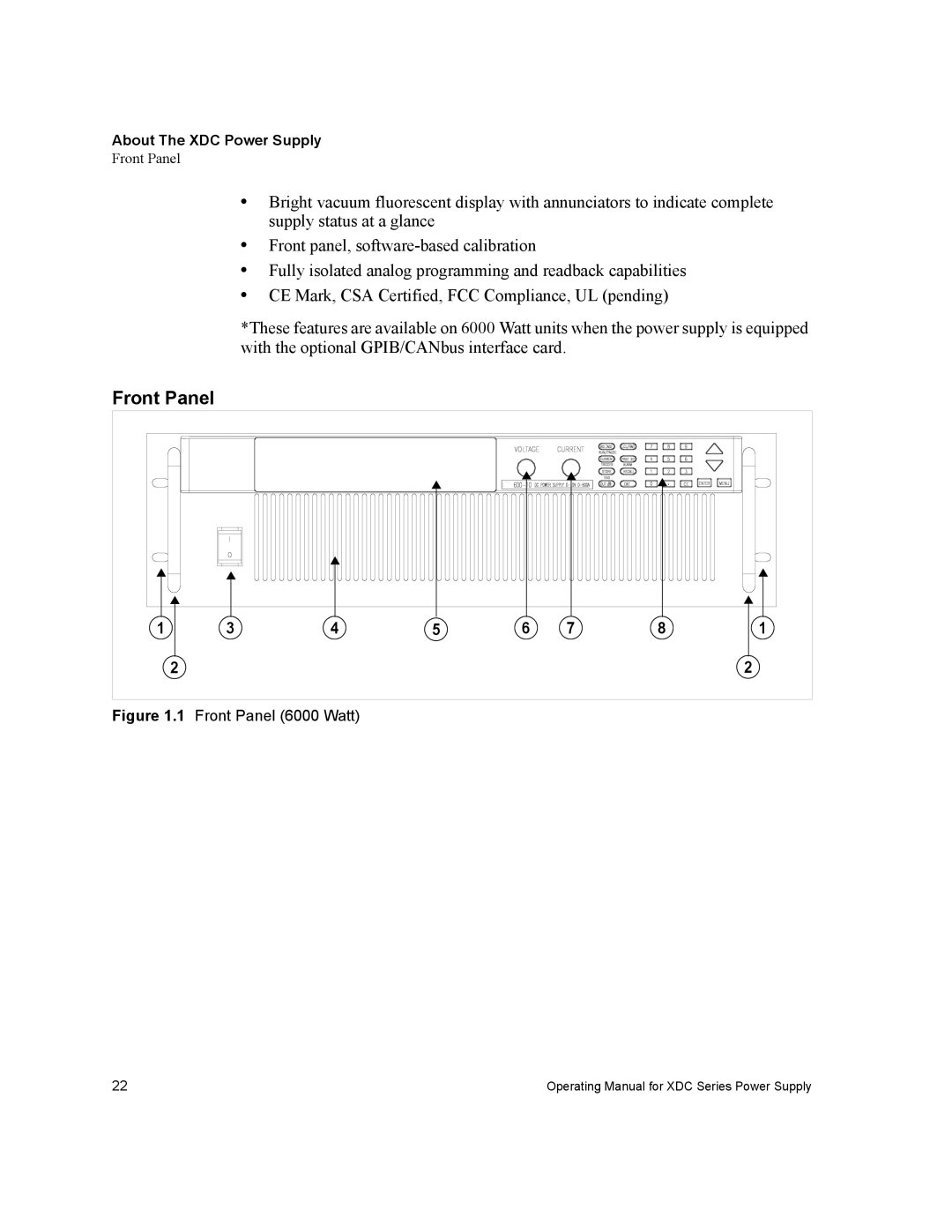 Xantrex Technology manual About The XDC Power Supply, Front Panel 6000 Watt 