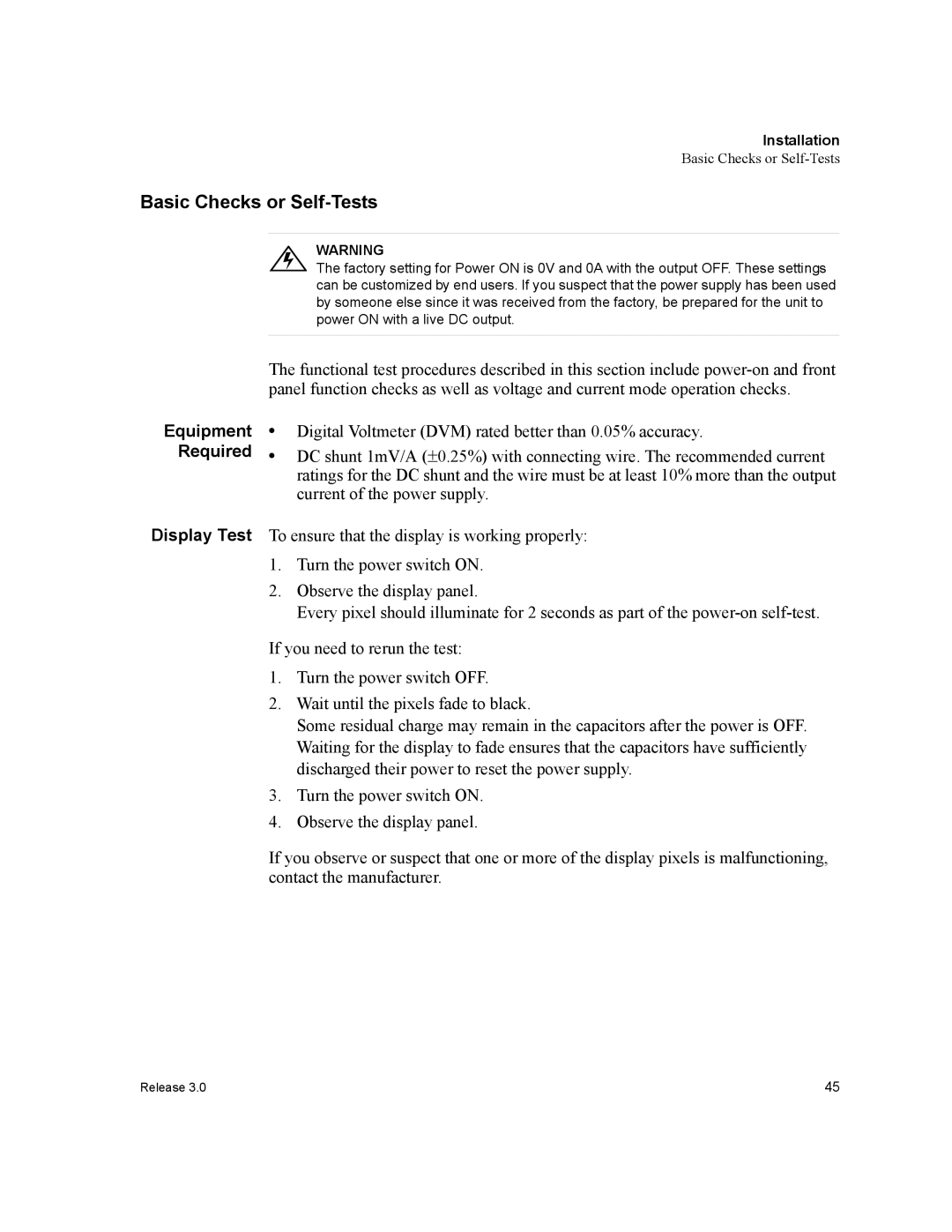 Xantrex Technology XDC manual Basic Checks or Self-Tests, Equipment Required 