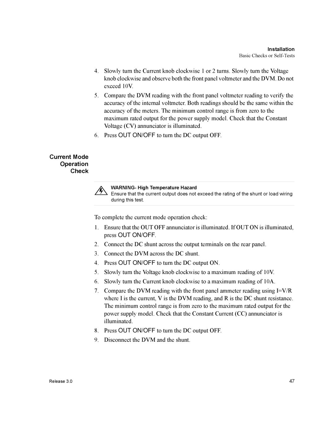 Xantrex Technology XDC manual Current Mode Operation Check 