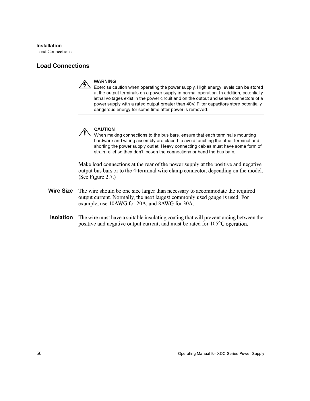 Xantrex Technology XDC manual Load Connections 