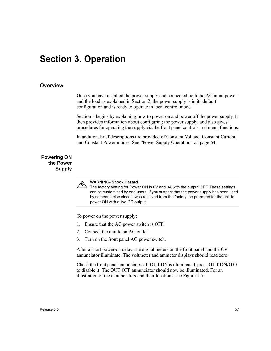 Xantrex Technology XDC manual Operation, Powering on Supply 