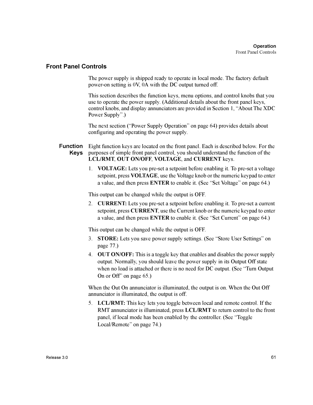 Xantrex Technology XDC manual Front Panel Controls, LCL/RMT, OUT ON/OFF, VOLTAGE, and Current keys 