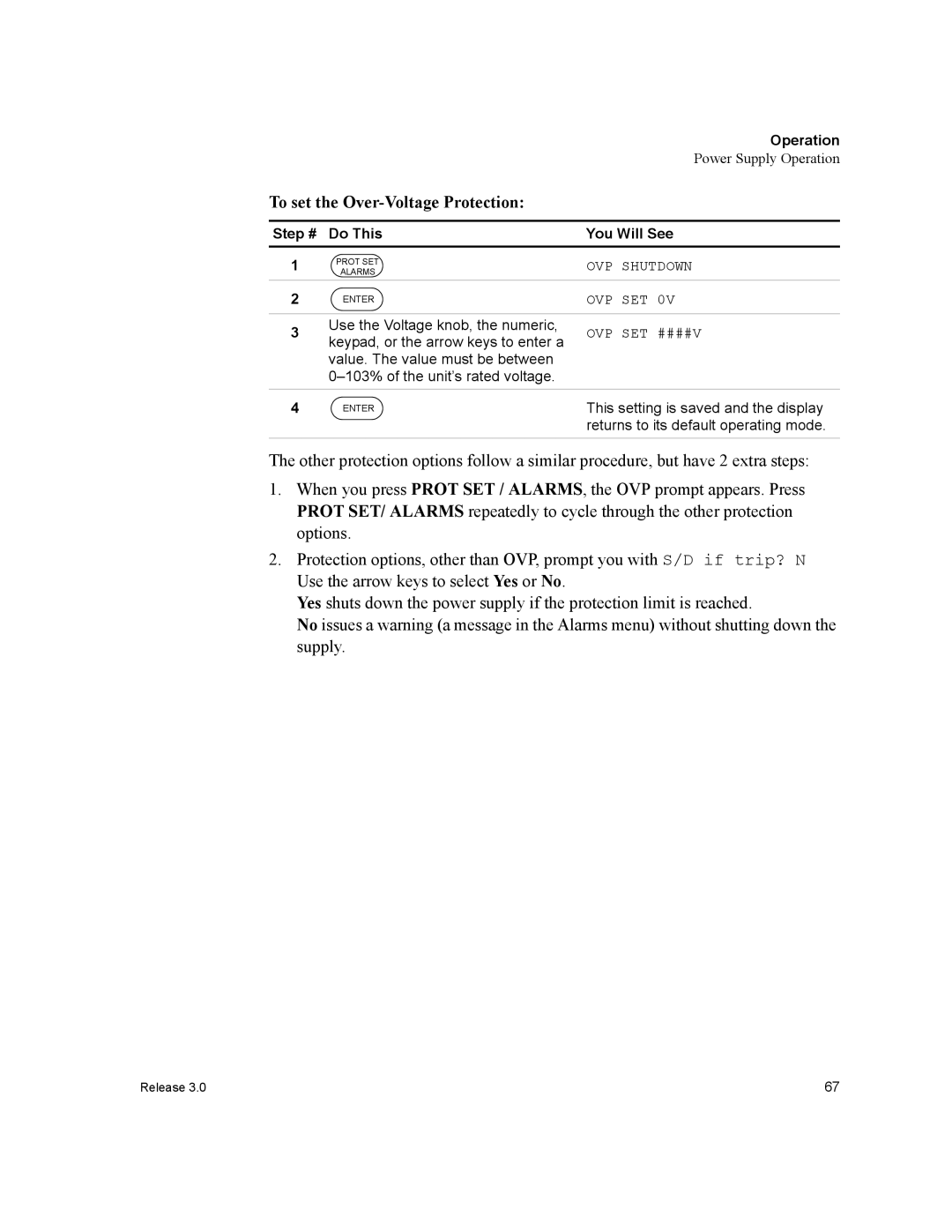 Xantrex Technology XDC manual To set the Over-Voltage Protection, Use the Voltage knob, the numeric 