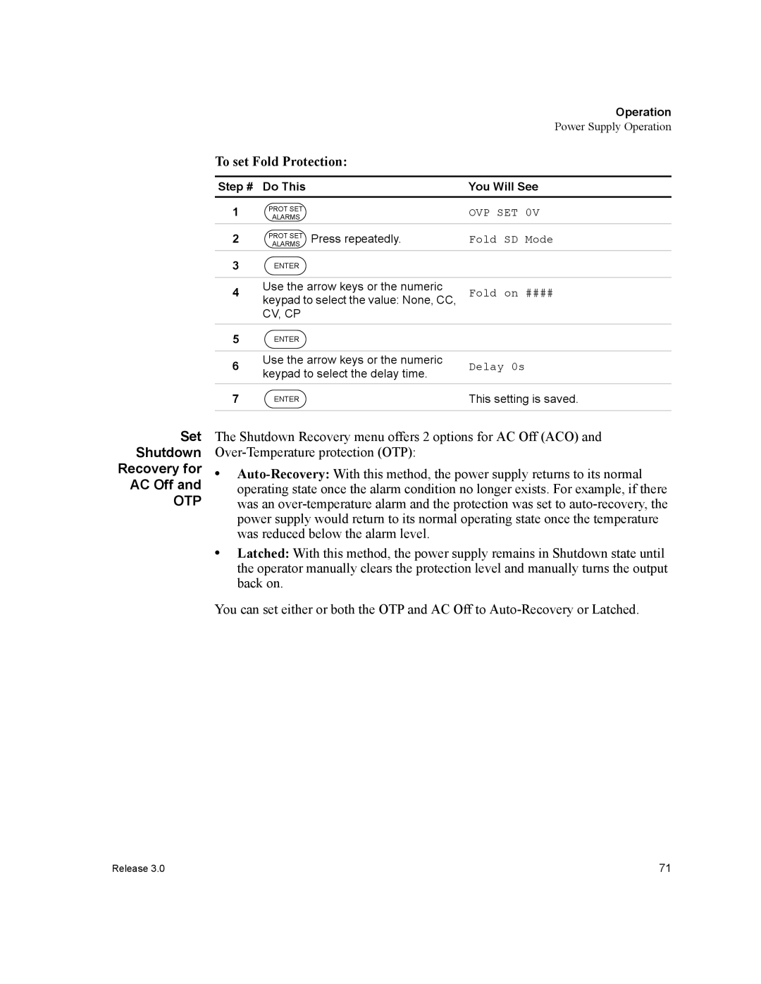 Xantrex Technology XDC manual Set Shutdown Recovery for AC Off, To set Fold Protection 