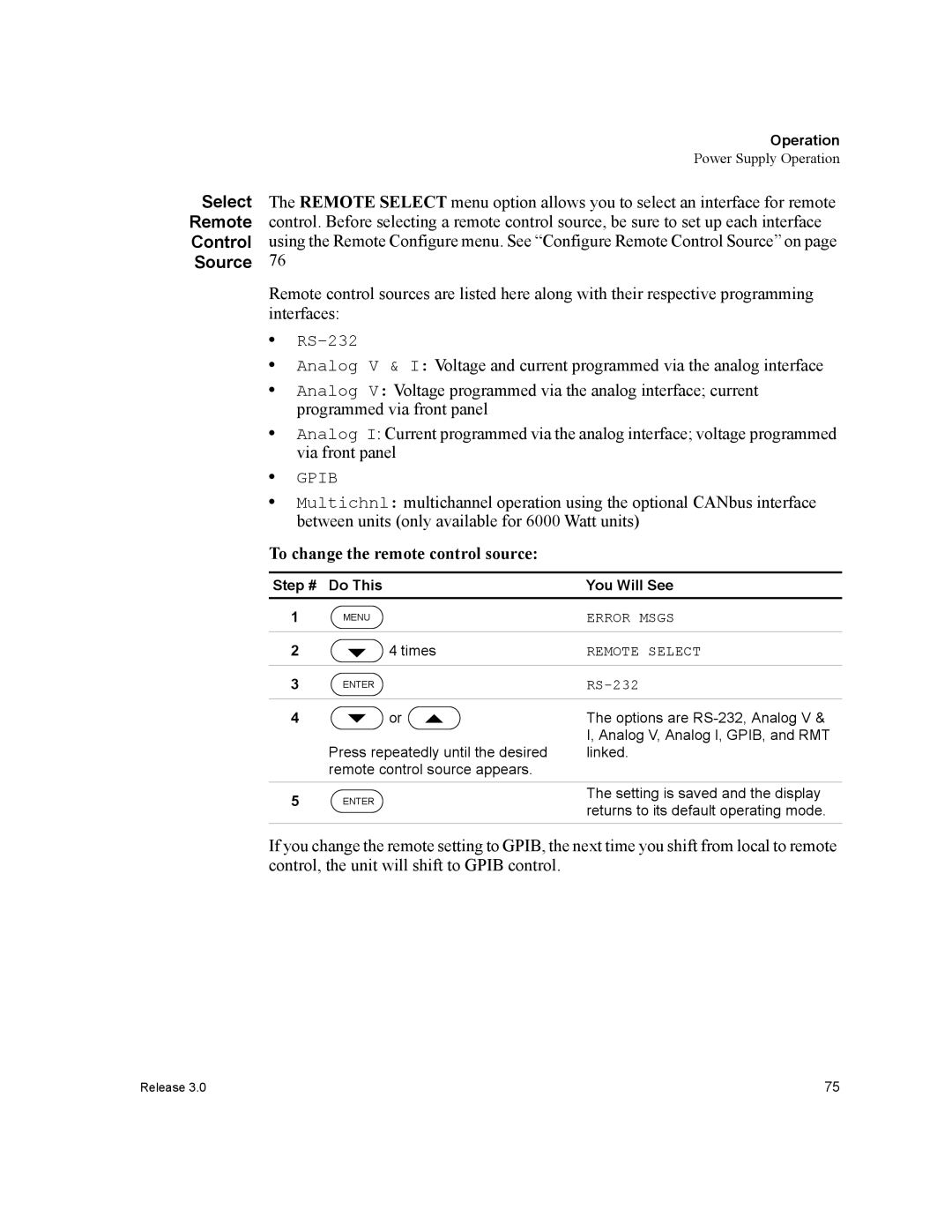 Xantrex Technology XDC manual Select Remote Control Source, To change the remote control source, RS-232 