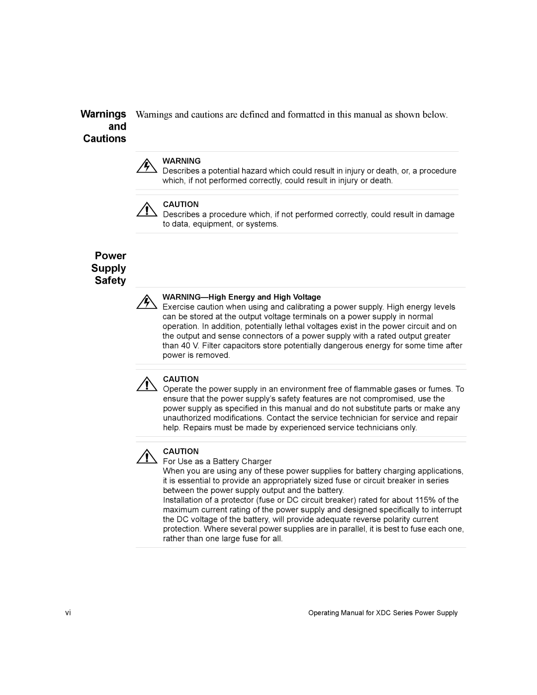 Xantrex Technology XDC manual Power Supply Safety 