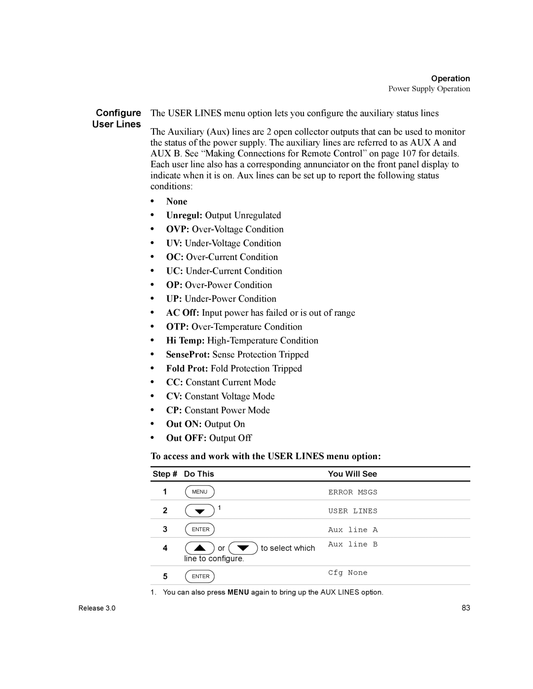 Xantrex Technology XDC manual None, To access and work with the User Lines menu option, To select which Aux line B 