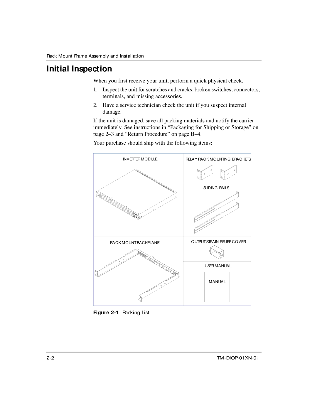 Xantrex Technology XDI2048 manual Initial Inspection, Packing List 