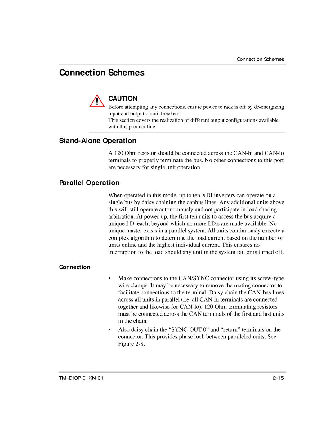 Xantrex Technology XDI2048 manual Connection Schemes, Stand-Alone Operation, Parallel Operation 