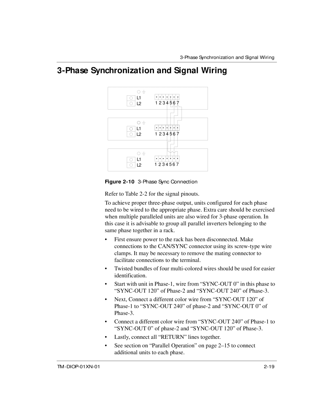 Xantrex Technology XDI2048 manual Phase Synchronization and Signal Wiring, Phase Sync Connection 