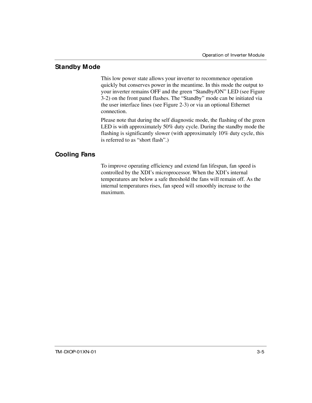 Xantrex Technology XDI2048 manual Standby Mode, Cooling Fans 