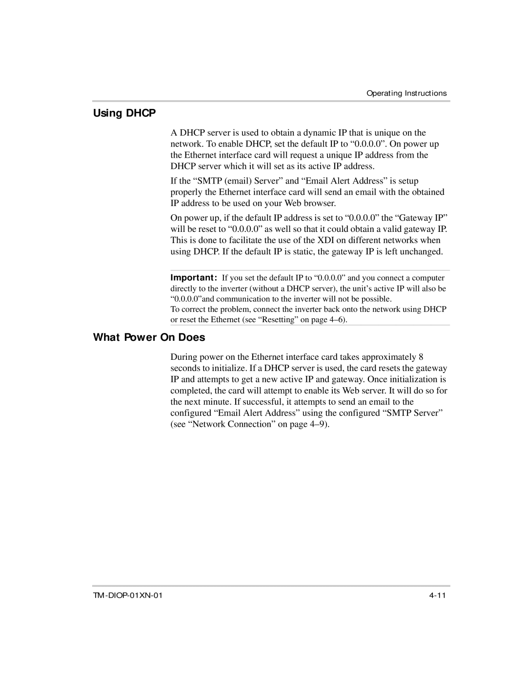 Xantrex Technology XDI2048 manual Using Dhcp, What Power On Does 