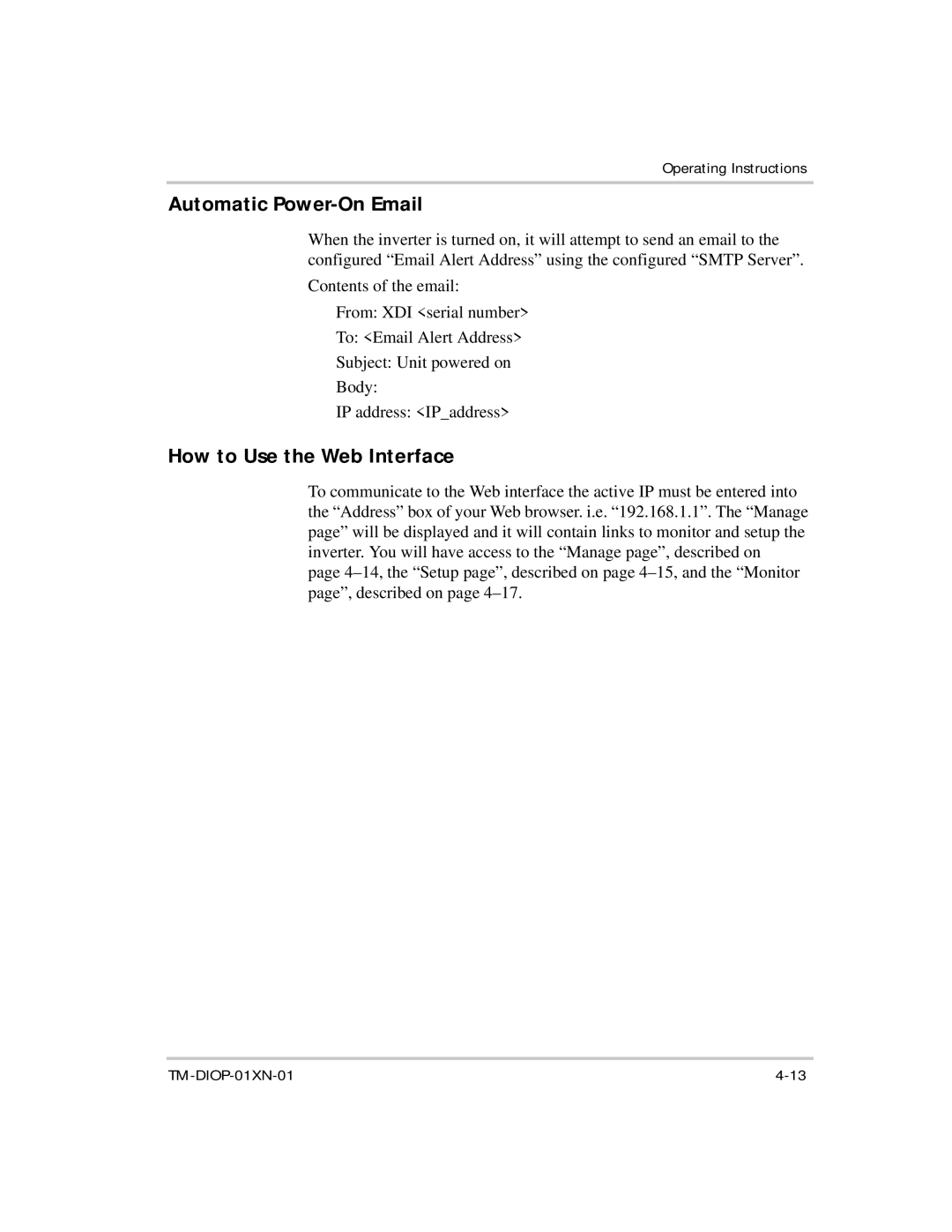 Xantrex Technology XDI2048 manual Automatic Power-On Email, How to Use the Web Interface 