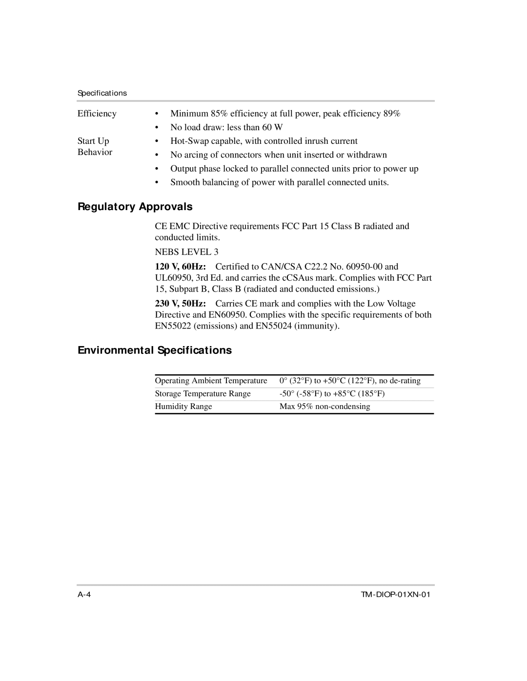 Xantrex Technology XDI2048 manual Regulatory Approvals, Environmental Specifications 