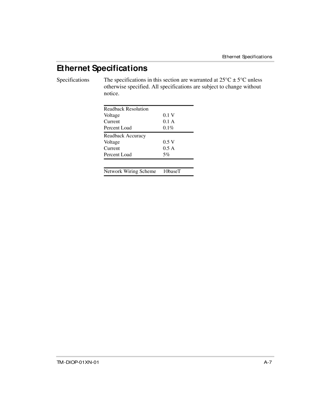 Xantrex Technology XDI2048 manual Ethernet Specifications 