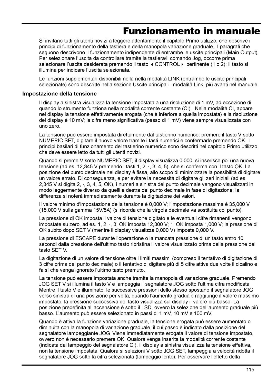 Xantrex Technology XDL 35-5TP Funzionamento in manuale, Impostazione della tensione 