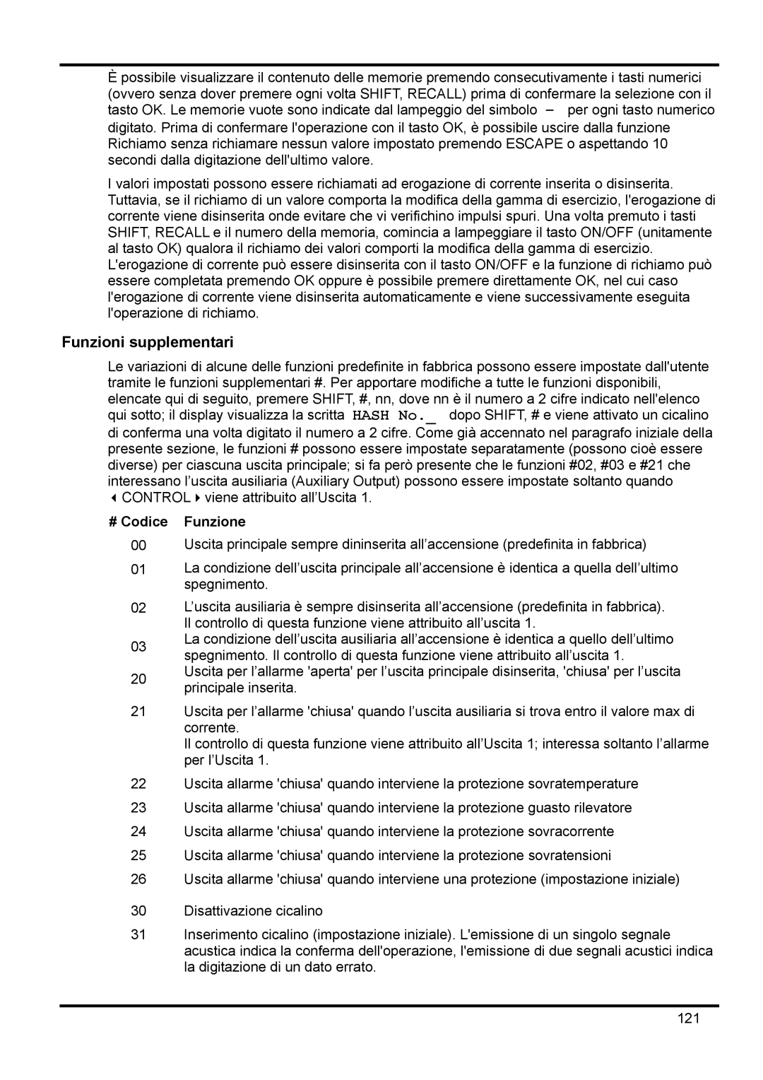 Xantrex Technology XDL 35-5TP manual Funzioni supplementari, # Codice Funzione 