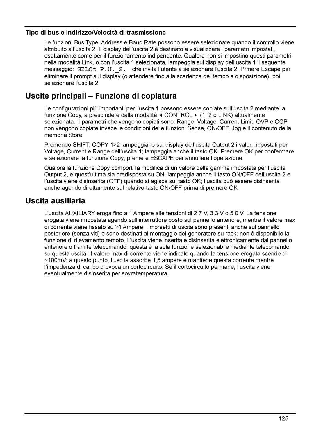 Xantrex Technology XDL 35-5TP manual Uscite principali Funzione di copiatura, Uscita ausiliaria 