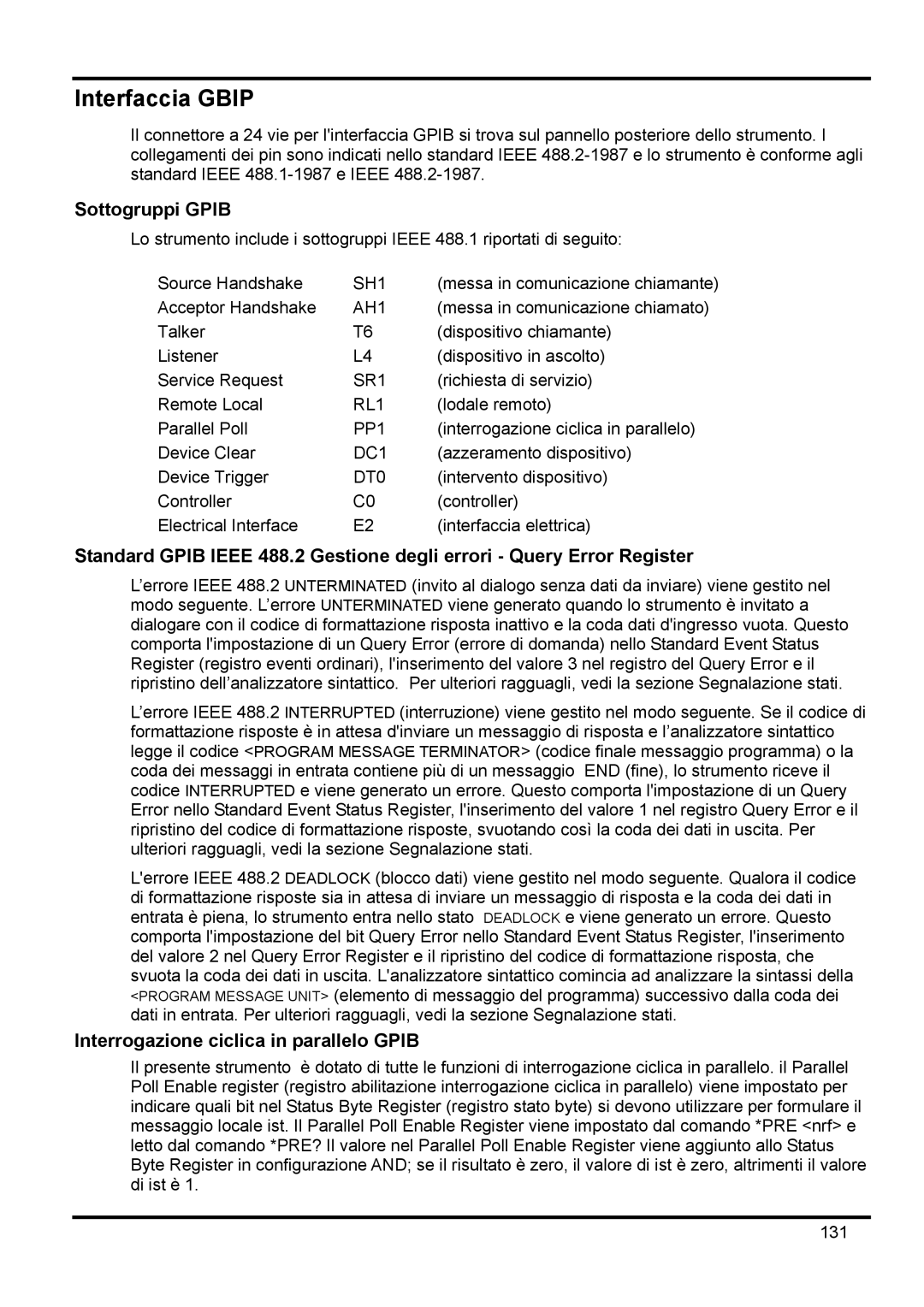 Xantrex Technology XDL 35-5TP manual Interfaccia Gbip, Sottogruppi Gpib, Interrogazione ciclica in parallelo Gpib, DC1 